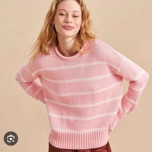 La Ligne Marina Striped Cotton Sweater - Pink - Size Medium